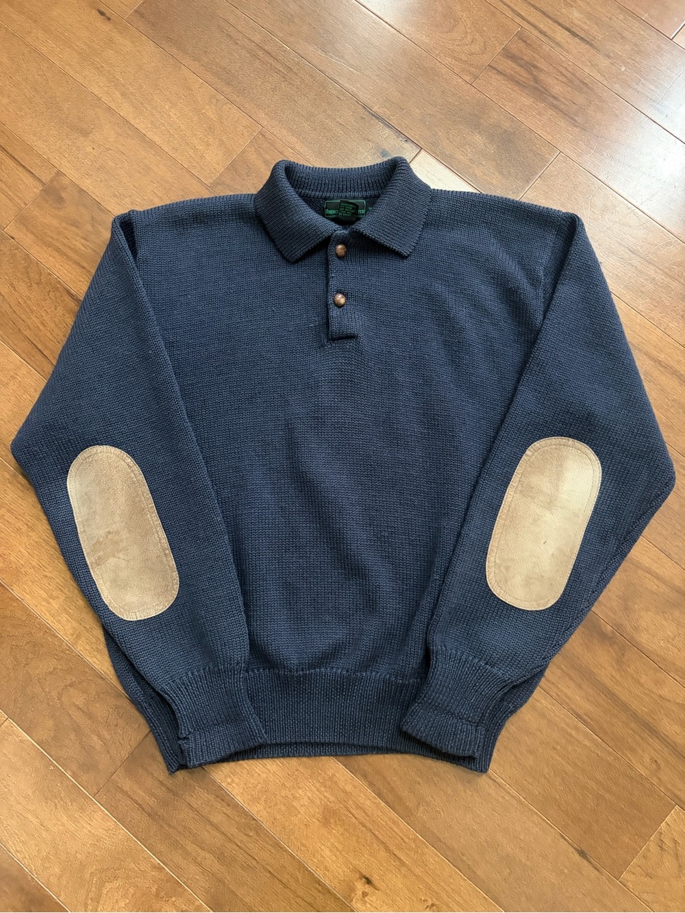 Abercrombie & Fitch Navy Polo Knit Sweater with Tan Elbow Patches